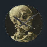 Reloj Redondo Mediano Calavera con cigarrillo de Van Gogh<br><div class="desc">Pinturas expresionistas de Van Gogh: Calavera con pintura de lienzos de cigarrillos en llamas</div>