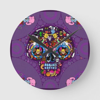 Reloj Redondo Mediano Calavera de Arte de Azúcar Kawaii Doodle personali