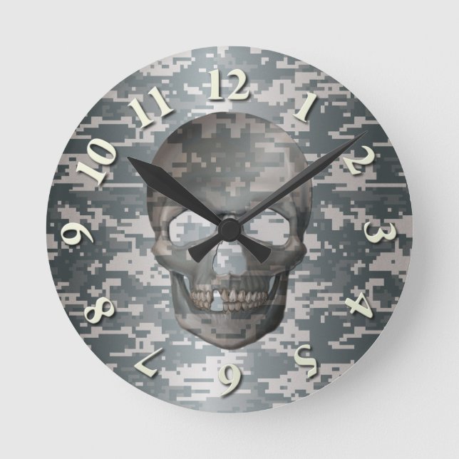 Reloj Redondo Mediano Calavera de camo digital 3D (Anverso)