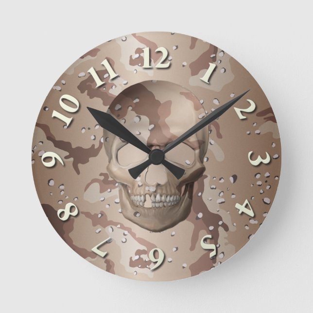 Reloj Redondo Mediano Calavera de Camo en el desierto de 3D (Anverso)