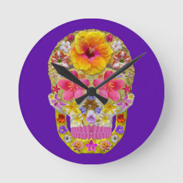 Reloj Redondo Mediano Calavera de flores 4 - Tropical