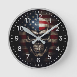 Reloj Redondo Mediano Calavera de la bandera americana