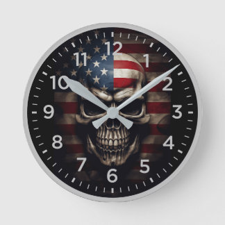 Reloj Redondo Mediano Calavera de la bandera americana