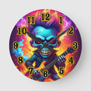 Reloj Redondo Mediano Calavera de Punk Rock