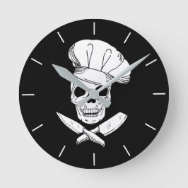 Reloj Redondo Mediano Calavera en el Gorra Baker Chef y cocina Knives