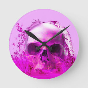 Reloj Redondo Mediano Calavera morada en el agua