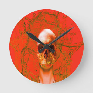 Reloj Redondo Mediano Calavera naranja en el agua