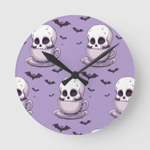 Reloj Redondo Mediano Calavera Pastel Goth en Taza de Té