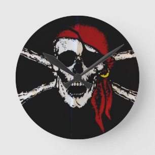Reloj Redondo Mediano Calavera pirata y encrucijada