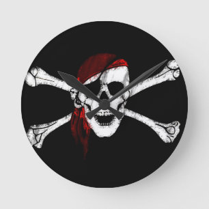 Reloj Redondo Mediano Calavera pirata y encrucijada