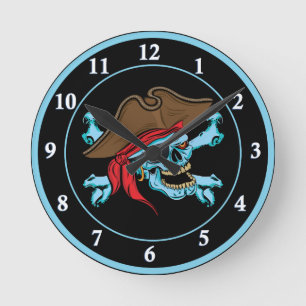 Reloj Redondo Mediano Calavera pirata y encrucijada