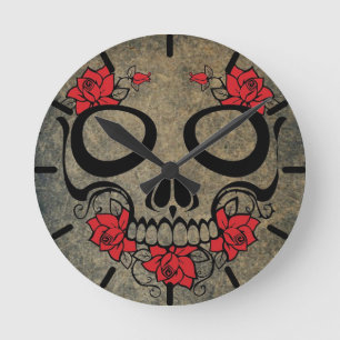 Reloj Redondo Mediano Calavera roja