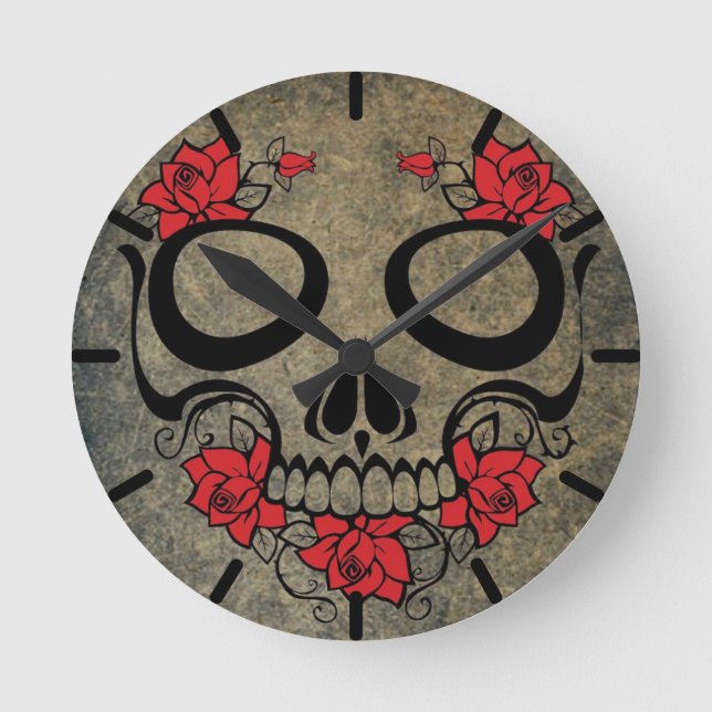 Reloj Redondo Mediano Calavera roja (Anverso)