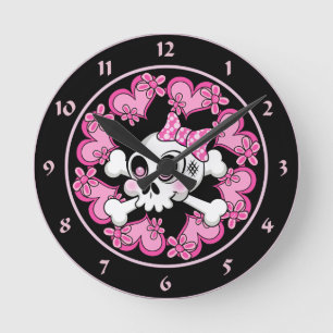 Reloj Redondo Mediano Calavera y corazones