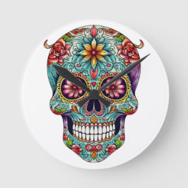 Reloj Redondo Mediano Calaveras azucareras coloridas