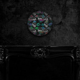 Reloj Redondo Mediano Calaveras y Rosas oscuros | Funky Glam Ombre Grung
