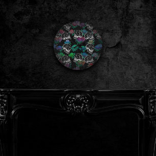 Reloj Redondo Mediano Calaveras y Rosas oscuros Funky Glam Ombre Grung