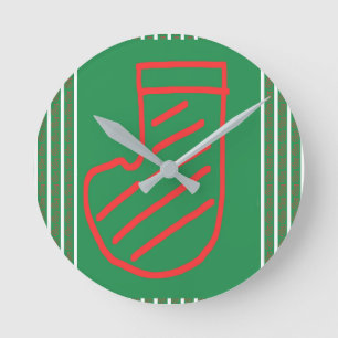 Reloj Redondo Mediano Calcetín de Navidad Rojo Verde sobre Verde