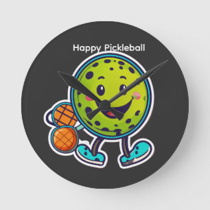 Reloj Redondo Mediano Calcomanía de dibujos animados de pickleball feliz