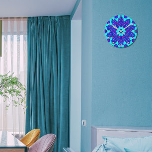 Reloj Redondo Mediano Caleidoscopio azul mágico floreció numerado