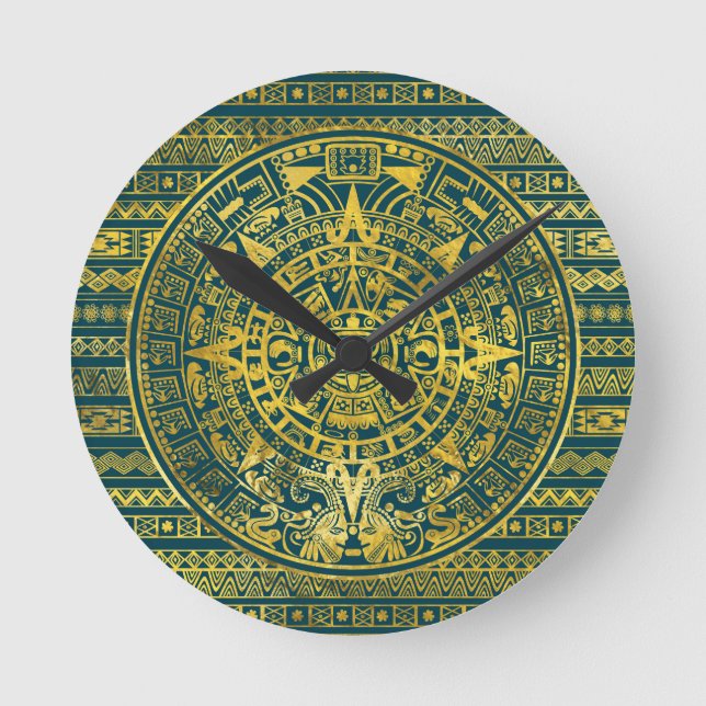 Reloj Redondo Mediano Calendario maya del inca azteca del oro (Anverso)