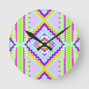Reloj Redondo Mediano Calidoscopio de Sueños Tribales de Neón