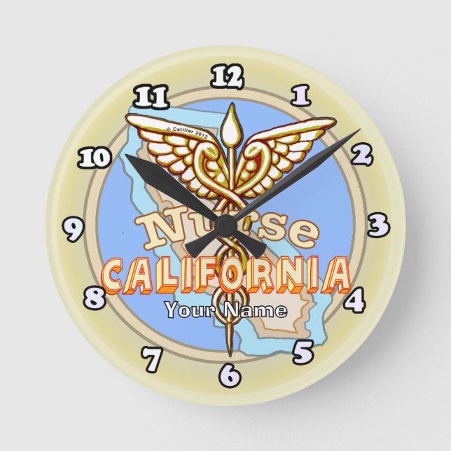 Reloj Redondo Mediano California Nurse Caduceus (Anverso)
