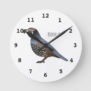 Reloj Redondo Mediano California quail bird cartoon illustration