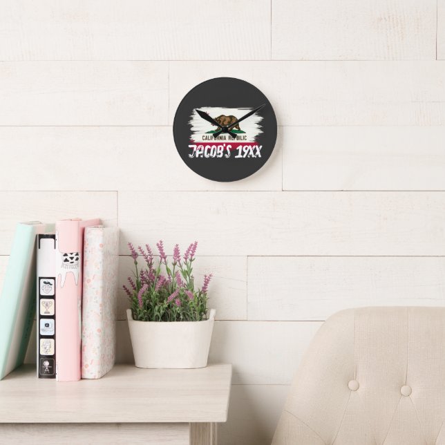 Reloj Redondo Mediano California State Map Flag Design | Golden State (Sala de lectura)