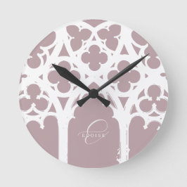 Reloj Redondo Mediano Caligrafía de ventana gótica minimalista rosa páli