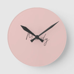 Reloj Redondo Mediano Caligrafía Elegante Rosa Plata de Oro Nombre simpl