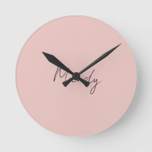 Reloj Redondo Mediano Caligrafía Elegante Rosa Plata de Oro Nombre simpl