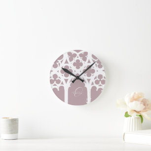 Reloj Redondo Mediano Caligrafía minimalista gótica ventana Rosa Pálido