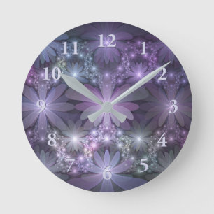 Reloj Redondo Mediano Cama de flores Arte fractal abstracto brillante de