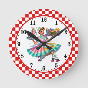 Reloj Redondo Mediano Camarero de diner Retro Cool de los 50