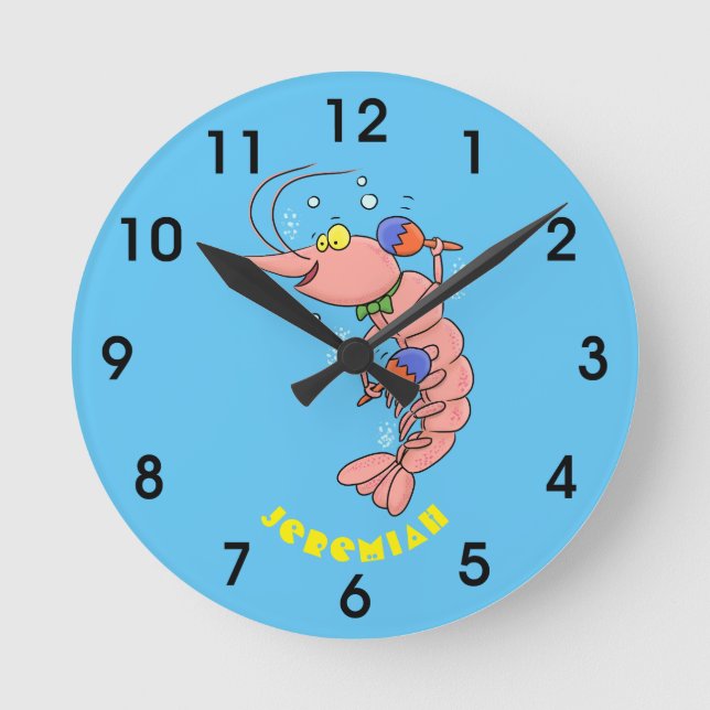 Reloj Redondo Mediano Camarón alegre, personalizado de la gamba (Anverso)