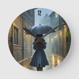 Reloj Redondo Mediano Caminando bajo la lluvia