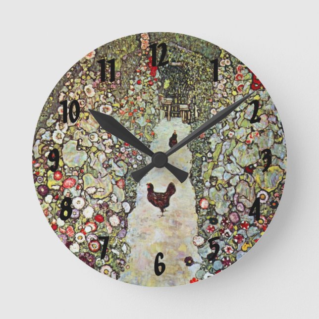 Reloj Redondo Mediano Camino de jardín con pollos, Gustav Klimt, Art Nou (Anverso)