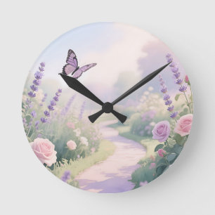 Reloj Redondo Mediano Camino de Mariposas en el Soñador Jardín de Rosas