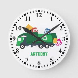 Reloj Redondo Mediano Camión de basura de reciclaje ABC personalizado