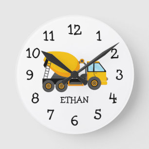 Reloj Redondo Mediano Camión De Cemento Amarillo Personalizado Para Dorm