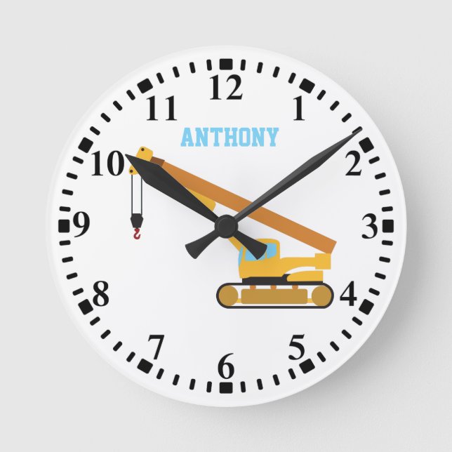 Reloj Redondo Mediano Camión de construcción de grúas personalizado (Anverso)
