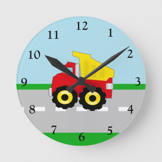 Reloj Redondo Mediano Camión de construcción para niños (Anverso)