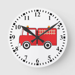 Reloj Redondo Mediano Camión de Fuego Rojo