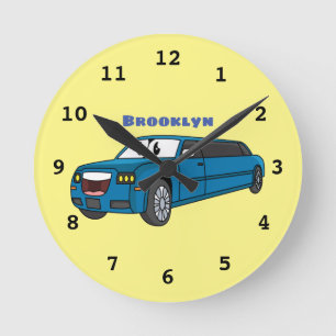 Reloj Redondo Mediano Camión de personalizado limusina azul muy feliz