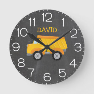 Reloj Redondo Mediano Camión de volcado amarillo personalizado para cons