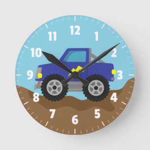 Reloj Redondo Mediano Camión Monstruo Azul de Carreras, para la habitaci