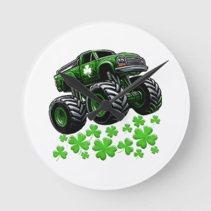 Reloj Redondo Mediano Camión Monstruo Día de San Patricio Irlandés Afort