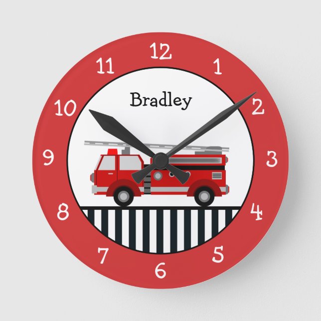 Reloj Redondo Mediano Camión negro y rojo de fuego limpio personalizado  (Anverso)