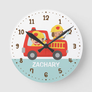 Reloj Redondo Mediano Camión rojo de bomberos con decoración de habitaci